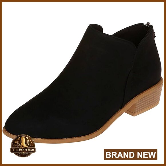 Faux Suede Ankle Boots Low Block Heel Side Zipper Round Toe Comfortable